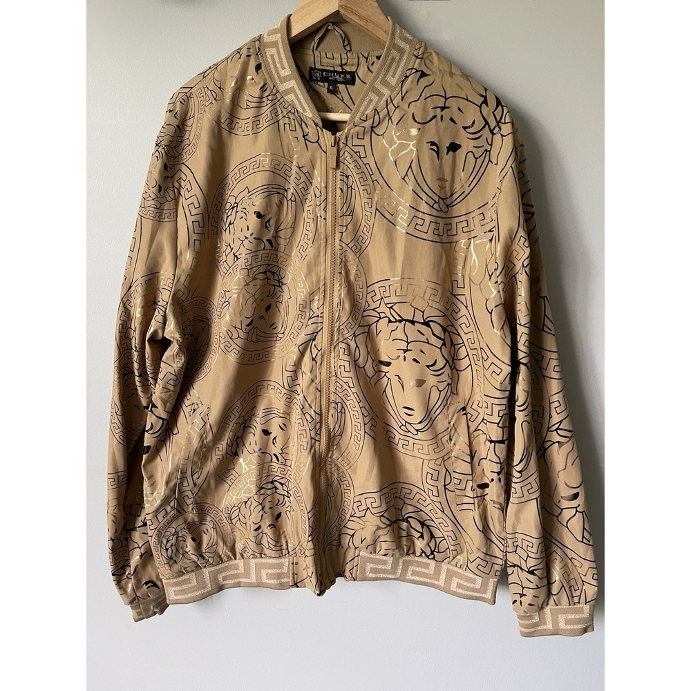Chuxx Italy tan color, unique Design,Men's Jacket XL zip closure wind breaker,